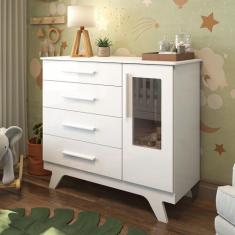 Cômoda Infantil 1 Porta com Janela 4 Gavetas 119cm 100% MDF Kakau Retr