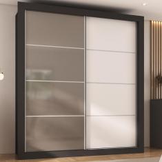 Guarda Roupa Casal Chicago MP4267 2 Portas de Correr 4 Gavetas MDP Branco-Lacca Fumê Multimóveis