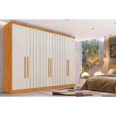 Guarda Roupa Casal Oxford 6 Portas de Bater 4 Gavetas MDF Peroba-Off White Europa