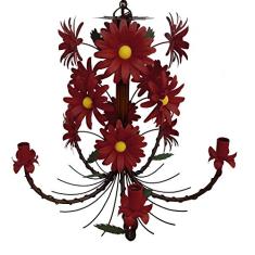 Lustre Artesanal Sala de Jantar Rustico com Flores de Ferro 05 Bocas