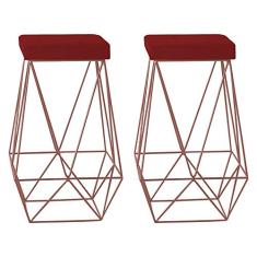 Kit 2 Banqueta Decorativa Kathy Base Bronze Veludo Vermelho - Gran Belo