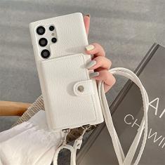 Estojo tipo carteira tiracolo de couro para Samsung S23 Ultra S22 Plus S21 S20 S10 S9 S8 Note 20 10 Pro 9 Capa de cartão, branco, para S21 Ultra