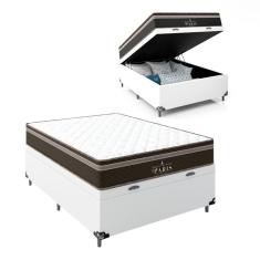 Cama Box Baú Viúva + Colchão Paris Molas Ensacadas - 66x128x188cm - Couro Branco