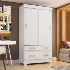 Guarda Roupas 2 Portas Correr 4 Gavetas S/ Espelho Be25 Flex Branco/ Rosa Chá - Briz Móveis