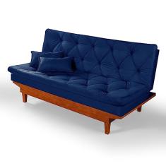 Sofa Cama Caribe 3 Lugares Reclinavel Base Em Madeira Tecido Suede Cor:Azul-marinho
