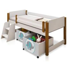 Cama Solteiro Paty Branco com Mel com Baú Adesivado Filhote Azul