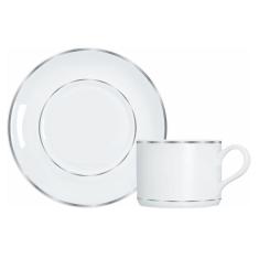 Xícara de Chá Brasília com Pires de Porcelana 170 ml com Filete Prata Germer