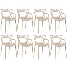 Loft7, Conjunto Kit 8 Cadeiras Design Allegra Polipropileno Injetado Alta Densidade Empilhável Sala Cozinha Jantar Bar Jardim Varanda Nude Bege