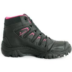 Bota Tenis Adventure De Motoqueiro Preto Rosa Pink Confortável-Feminino