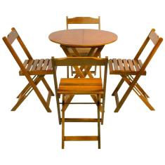Conjunto de Mesa Dobravel com 4 Cadeiras Tampo Redondo 70x70 Castanho