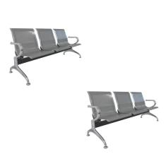 Kit 2 Cadeiras para Escritório Longarina 3 Lugares Dubai Cinza