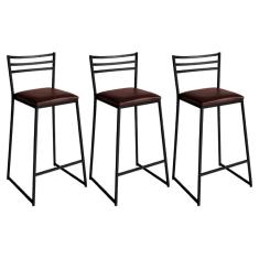 Conjunto de 3 Banquetas Alta Lisboa de Aço de Carbono