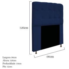 Cabeceira Estofada Mel 90 cm Solteiro Com Botonê  Suede Azul Marinho -