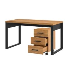 Mesa Escrivaninha com Gaveteiro Office Industrial 135x68 Cm MDF Freijó