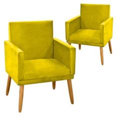 Kit 2 Poltronas Decorativa Nina Suede Amarelo com Rodapé-Maitê Moda Ca
