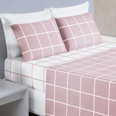 Jogo Cama Lençol Brooklyn King Quadriculado Micropercal 200 Fios 4 Peç