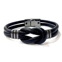 Pulseira Armazem Rr Bijoux Couro Masculina Nó Preta