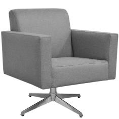 Poltrona Decorativa com Base Giratória Para Sala de Estar Helô Linho C