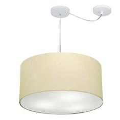 Lustre Pendente Cilíndrico Com Desvio Md-4236 Cúpula Em Tecido 45x25cm Algodão Crú - Bivolt
