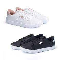 Tênis Feminino Casual Solado Reto Elástico Dia a Dia Kit 2-Feminino