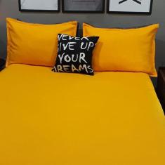 Lençol Com Elástico Casal Queen 4 Un Amarelo Com Almofada