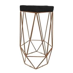Banqueta Hexagonal Aramado Cobre Suede Preto