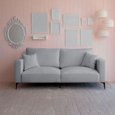 Sofá Unne 3 Lugares com Molas Ensacadas Bouclê Cinza 200 cm