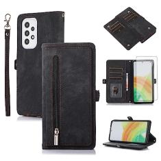 Asuwish Capa de telefone para Samsung Galaxy A53 5G capa carteira com protetor de tela de vidro temperado e zíper transversal flip suporte para cartão de crédito celular A 53 G5 53A SM A536U 6,5