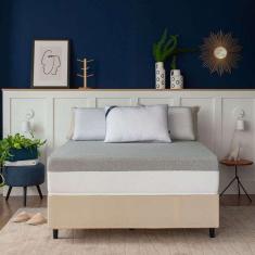 cama box king com guarda objetos bege com colchão guldi dream mola ensacada (30x193x203) cinza e branco