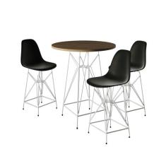 Jogo Mesa Bistrô Eames Tampo Amêndoa 60cm 3 Banquetas Preta Base Ferro