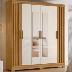 Guarda Roupa Casal 6 Portas 2 Gavetas com Espelho Freijo / Off White /