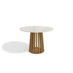 Mesa De Sala Jantar Lavanda C/tampo Madeirado C/ Vidro 105x105cm Nogueira/off White/vidro Off White