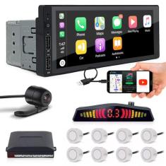 Kit Multimídia 1 Din + Câmera Ré + Sensor 8 Pontos Branco Tiguan 2007 