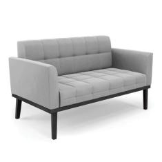 Sofá Namoradeira 2 Lugares Base De Madeira Preto Elisa Suede Cinza D03