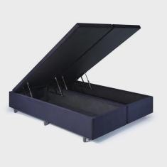 Base Box Baú King 193x203x42cm em Suede com Pistão a Gás Preto