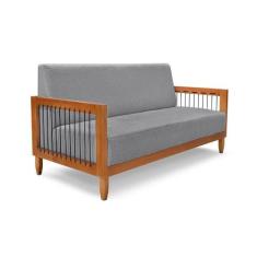 Sofá 2 Lugares Elisabeth Linho Cinza e Madeira - Modern