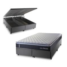 Conjunto Box Baú Cinza Queen Dakota Preto 158x198x64 Espuma D33