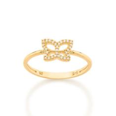 Anel Rommanel Banhado Ouro Aro Fino Borboleta Com Zircônias 512982, 24