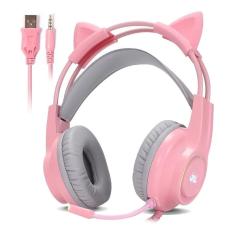 Fone Headset Gamer Led Orelhas Gato Ps4 Xbox Pc Celular Rosa