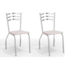 Cadeira Sala de Jantar Portugal 2C007 Kit 2 Un Cromado/Courano Branco 