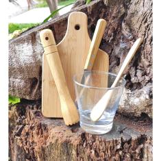 Kit para Caipirinha em Bambu com alça - 350ml - 5 pçs