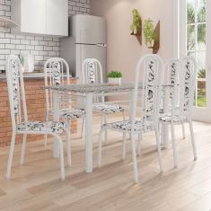 Conjunto de Mesa com 6 Cadeiras Granada Prata e Branco Floral GR