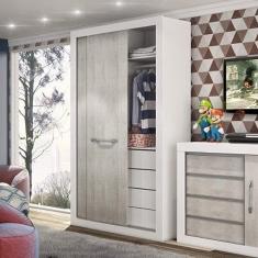 Guarda Roupa Solteiro 2 Portas de Correr 4 Gavetas News Móveis Percasa Branco/Narita