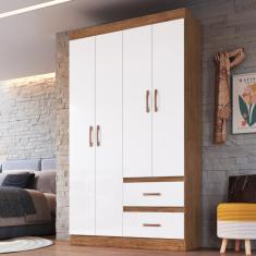 Guarda Roupa Solteiro 4 Portas 2 Gavetas Dallas Doripel - Off White/Nogueira