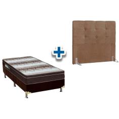 Cama Box Solteiro CRC + Colchão Ortopédico Light Ortobom + Cabeceira Clean Suede Bege