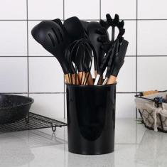 Kit Colheres Silicones 12 Peças Copo Colher Espátula Concha Suporte Co