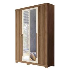 Guarda Roupa Solteiro Buriti Ripado 4 Portas com Espelho e Pés - Santo