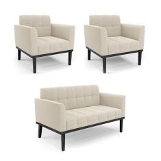 Namoradeira 2 Poltronas Base Madeira Fixa Pto Elisa Bouclê Bege D03 - D`rossi