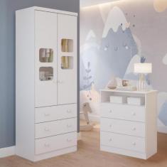 Quarto Bebe Completo Guarda Roupas Uli 2 Portas Gaveteiro 3 Gavetas Sm