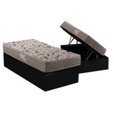Cama Box Baú Solteiro: Colchão Espuma Herval Ag65 Fort Black Firme Pillow Top + Base Crc Courano Black(88x188)